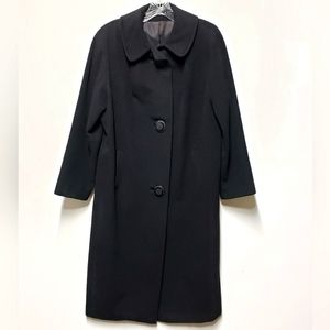 Vintage VF Womens 100% Cashmere Overcoat Black Trench CoatSize L/XL